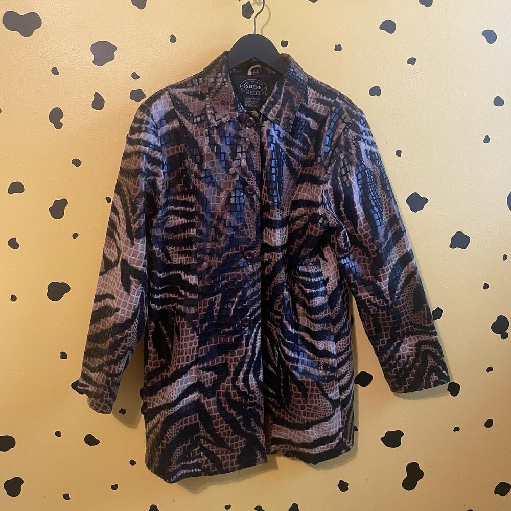 Vintage Selene Sport Womens Animal Print Leopard Jacket Zip Front Size 1X
